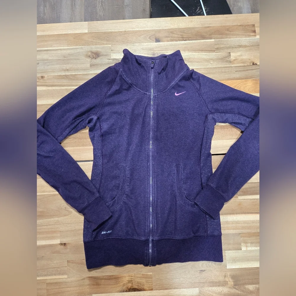 Nike Dri Fit Dark Purple Full Zip Active Jacket with Pink Swoosh